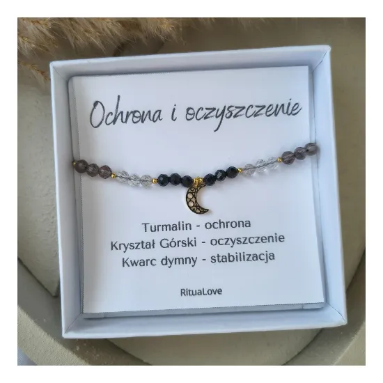 Bransoletka z kamieni naturalnych turmalin kryształ górski kwarc dymny ochrona i oczyszczenie